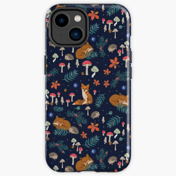 Hibernation woodland animals and toadstools on blue iPhone Tough Case