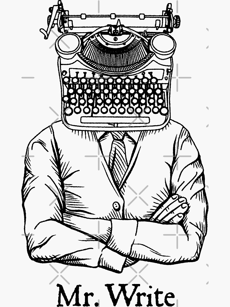 "Mr. Write Author Writer Vintage Typewriter Funny Word Pun" Sticker for