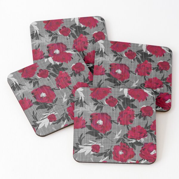 Item preview, Red peonies on a gray linen structure designed and sold by kobyakov.