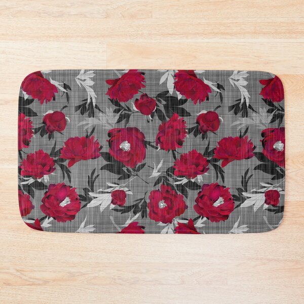 Item preview, Red peonies on a gray linen structure designed and sold by kobyakov.