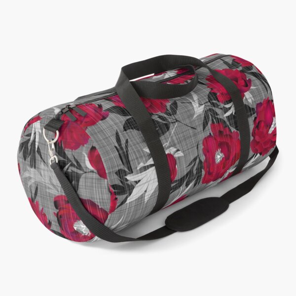 Item preview, Red peonies on a gray linen structure designed and sold by kobyakov.