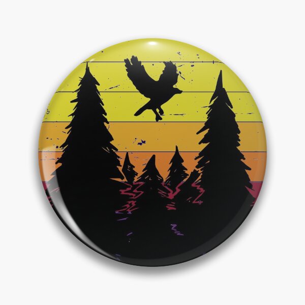 Item preview, Bird flying over forest on a retro sky designed and sold by ChatterFox.