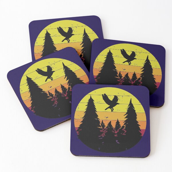 Item preview, Bird flying over forest on a retro sky designed and sold by ChatterFox.
