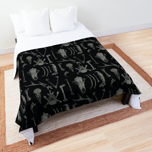 Black Bones - Anatomical animal bones illustration pattern Comforter
