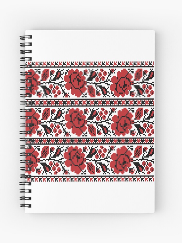 Cuaderno de espiral «Ornamento floral bordado ucraniano Flores negras rojas  Recuerdo ucraniano para ella» de Stella1 | Redbubble