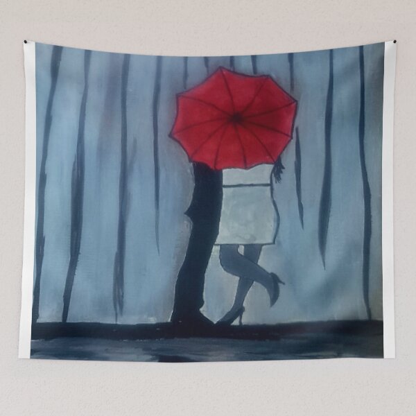 Item preview, couple under umbrella - winter couple - feel free - vintage art handmade  designed and sold by doitwithlove.