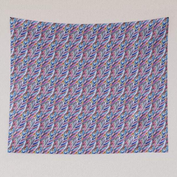 Item preview, Feather Pattern: Blue Watercolour Rainbow Feathers designed and sold by Clare Walker.