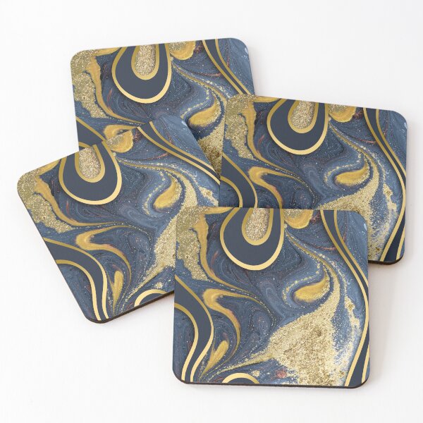 Item preview, Midnight Dusk Marble Swirls of Dark Blue Grey and Gold Glitter Abstract Pattern designed and sold by Alicia Chee.