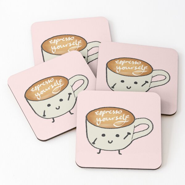 Item preview, "Espresso Yourself" Cute Waving Coffee Cup (On Pink) designed and sold by THNKDESIGN.