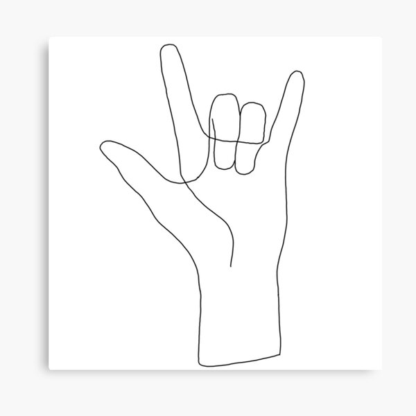 Line art doodle graphic of hand American Sign Language I love you Canvas Print