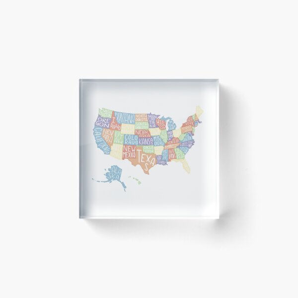 Colorful Map USA Acrylic Block