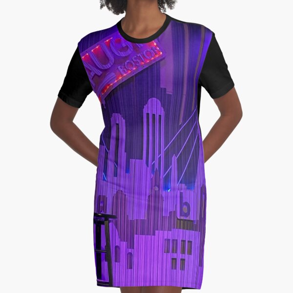 Purple Boston Graphic T-Shirt Dress