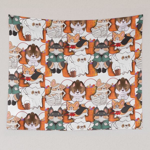 Aperçu de l'œuvre ÉDITION LIMITÉE: Halloween Corgi Mixed Pattern Trick or Treat Background créée et vendue par DragonDoll.