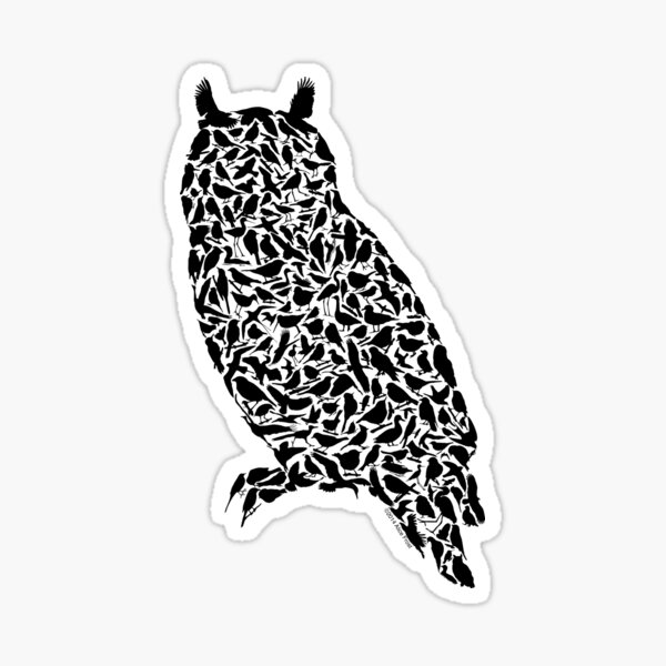 Great Horned Owl Silhouette Art made from Birds Sticker