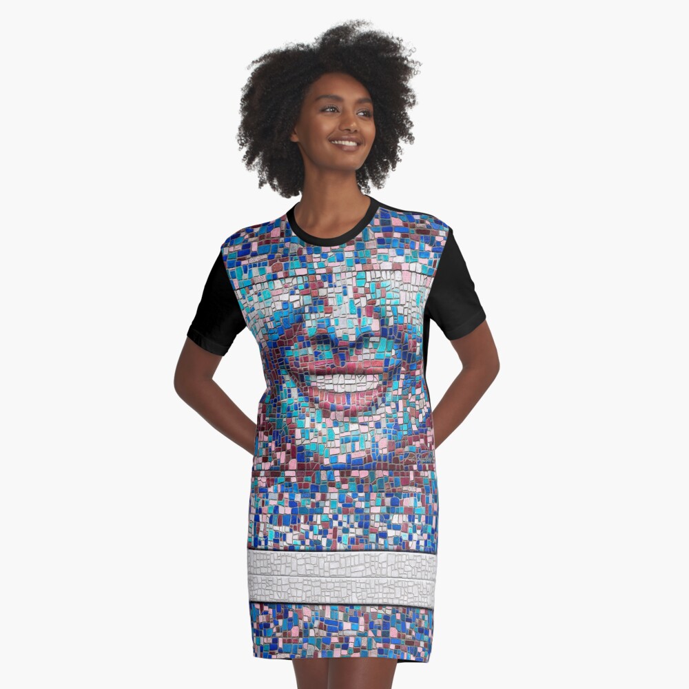 “Broken” (mosaic tile, painted) - “Smile” Fine Art series Graphic T-Shirt Dress