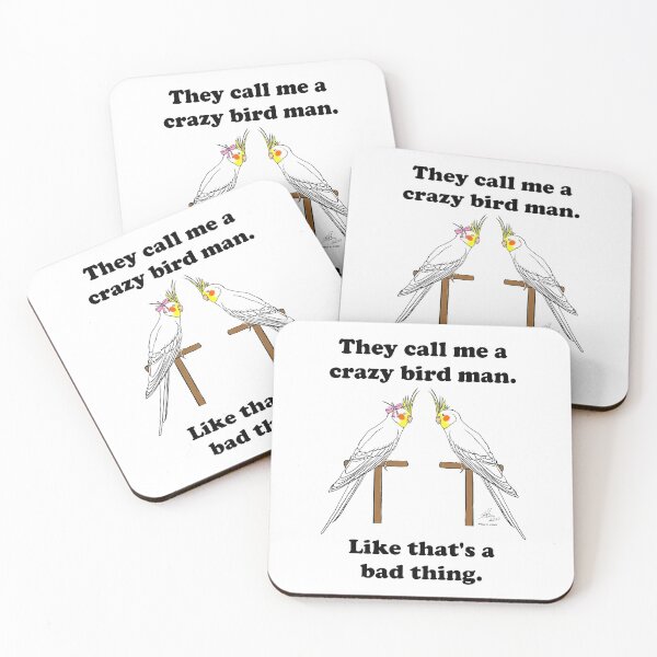 Item preview, Crazy Bird Man with Lutino Cockatiels designed and sold by Laughing Parrot Studio.