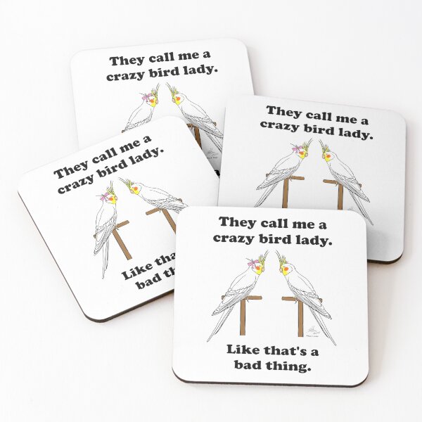 Item preview, Crazy Bird Lady with Lutino Cockatiels designed and sold by Laughing Parrot Studio.