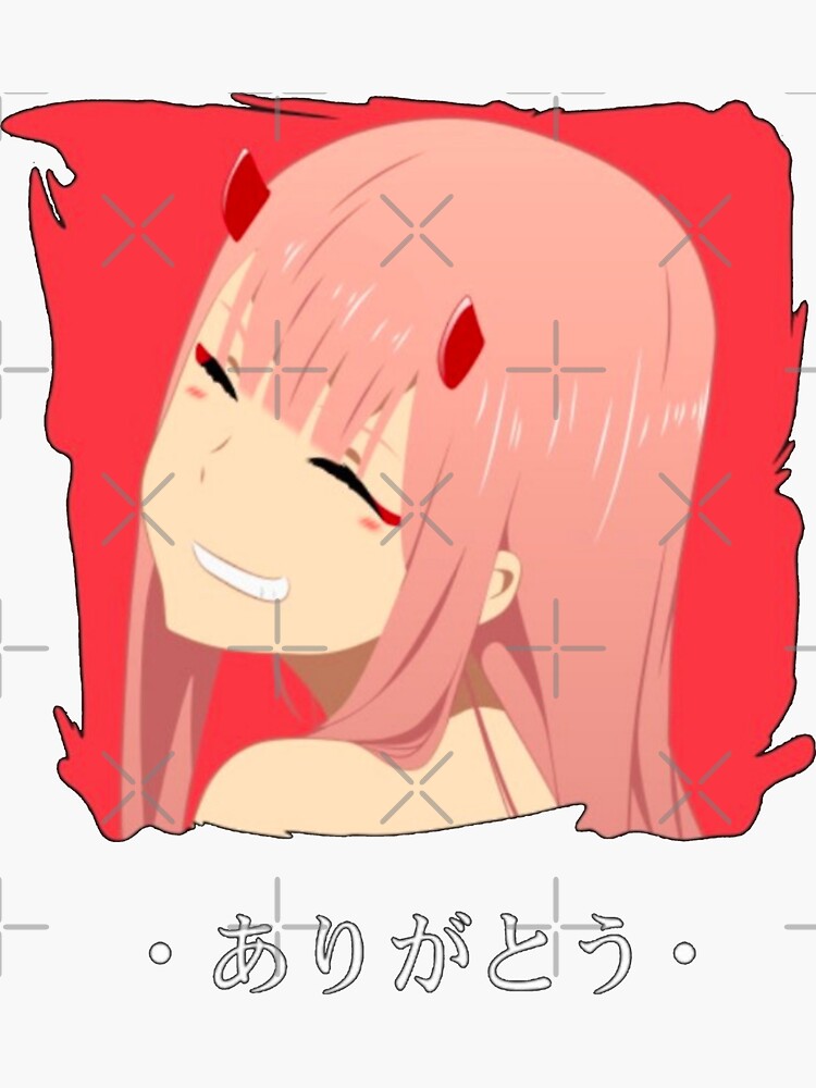 anime zero two from darling in the franxx arigatou sticker by
