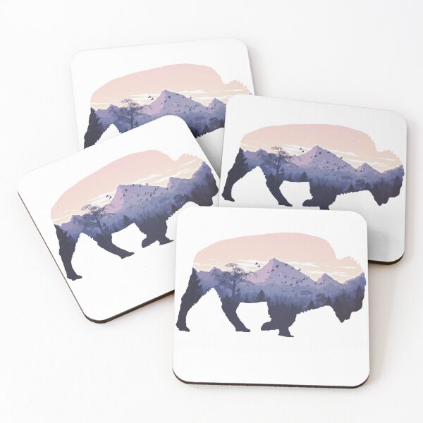 Buffalo American Bison Silhouette graphic Coasters (Set of 4)