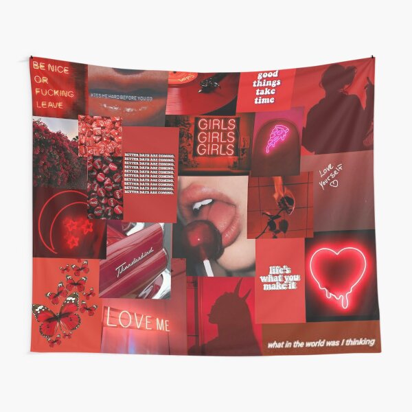 red aesthetic collage Tapestry