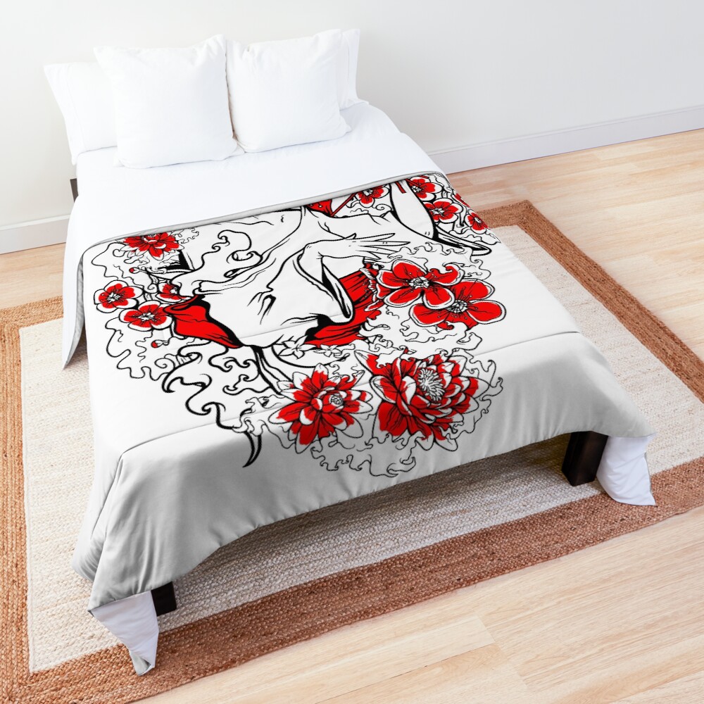 "Japanese geisha maiko and sakura flower" Comforter by Japanculture