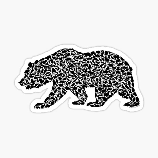 Grizzly Bear Silhouette Art made from Animals and Birds Sticker