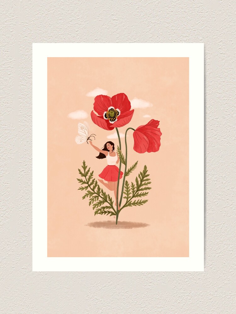 Alternate view of Girl and Poppy Flower Art Print