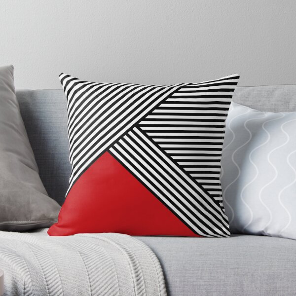 Black and white stripes with red triangle Throw Pillow