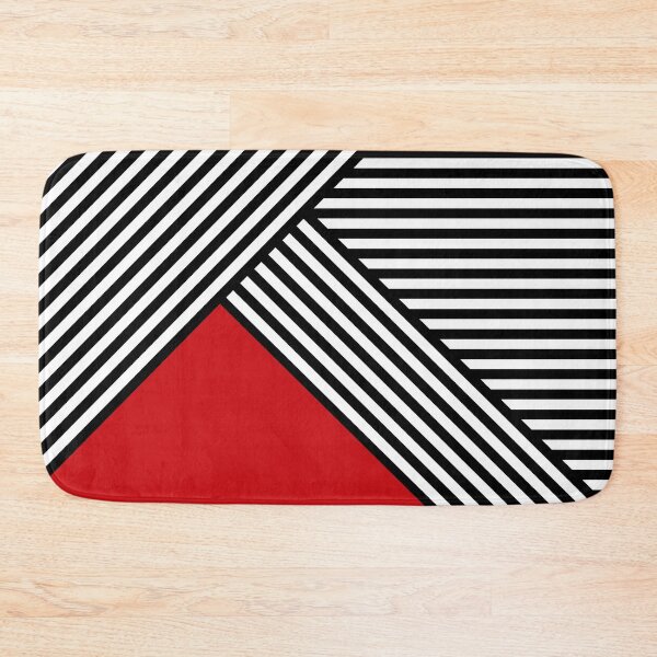 Black and white stripes with red triangle Bath Mat