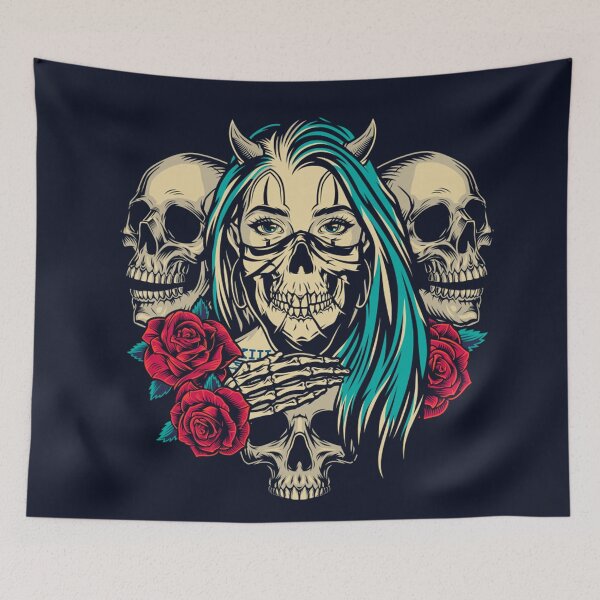Item preview, Devil woman and skulls designed and sold by OnIlustraciones.