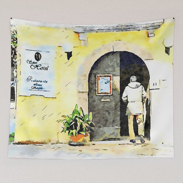 Item preview, Man enters in the door of the Sgroi hotel designed and sold by Giuseppe Cocco.