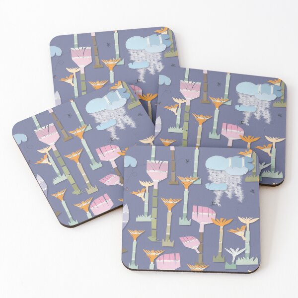 Item preview, paint chip flowers on dusk periwinkle designed and sold by MayCartPrintArt.