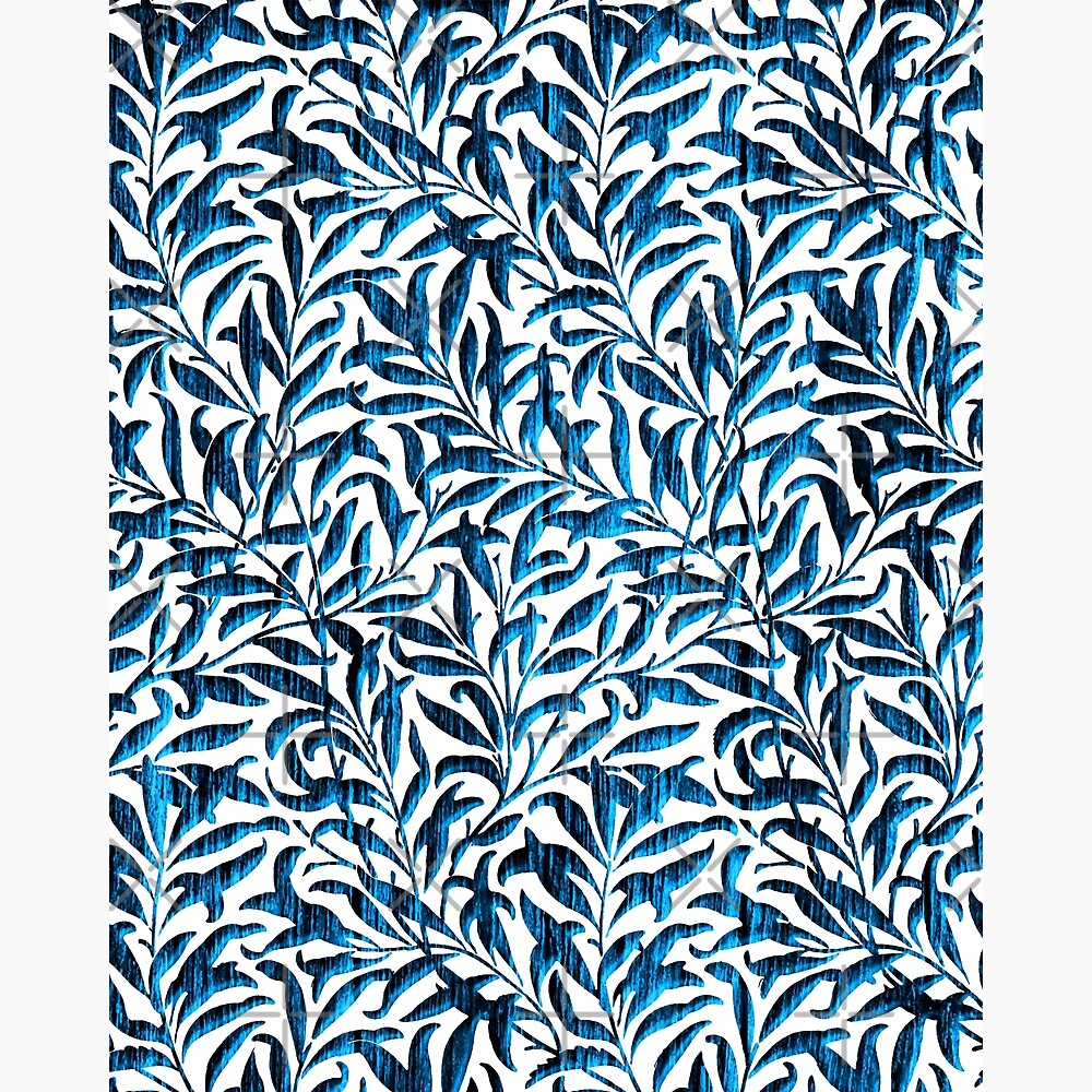 Blue etched floral abstract — Poster