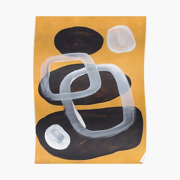 Mustard Pebbles Mid century Modern Minimalist Minimalist Retro Vintage Art Mustard yellow Abstract Shapes Pattern Poster