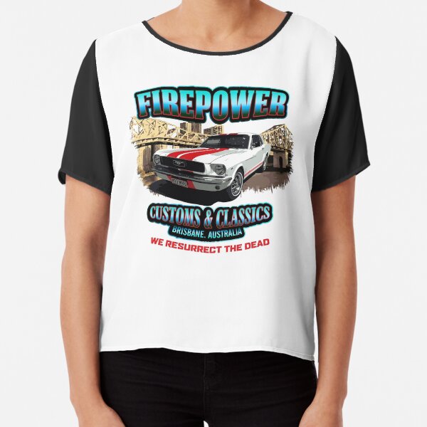 FIREPOWER CUSTOMS AND CLASSICS MUSTANG BRISBANE SOUVENIR Chiffon Top