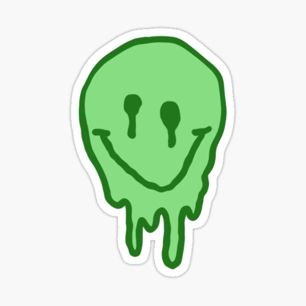 Green Melting Smiley Face Sticker For Sale By Kxtelyng Redbubble