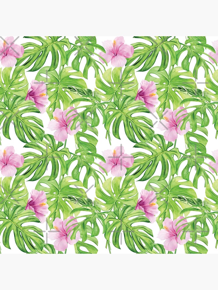 "Tropical Leaf Wallpaper Pink and Green Tropical Leaves" Poster for