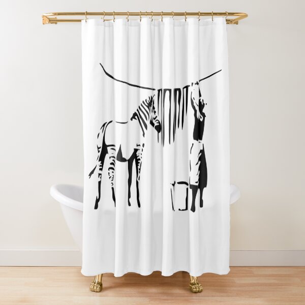 Banksy, A Woman Washing Zebra Stripes Artwork Reproduction, Posters, Tshirts, Prints Shower Curtain