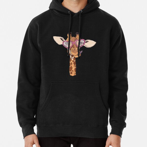 Cute Giraffe With Pink Heart Shaped Glasses Pullover Hoodie