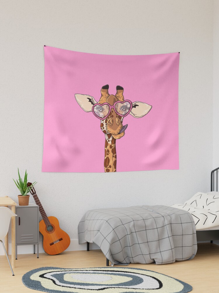 Cute Giraffe With Pink Heart Shaped Glasses Tapestry