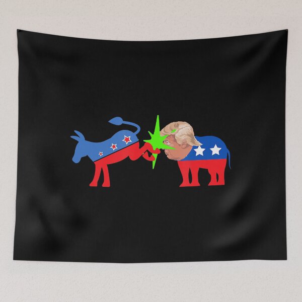 Item preview, Anti Trump Democratic Mule Kicks Trump & Republican Elephant designed and sold by Turnershophot.