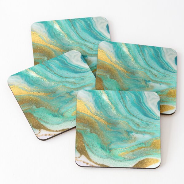 Item preview, Marble Swirls of White Turquoise and Gold Glitter Abstract Pattern designed and sold by Alicia Chee.