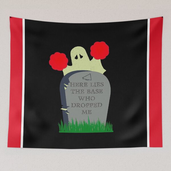 Item preview, Cheerleader stunt flyer funny Halloween ghost red poms designed and sold by GrammarDance.