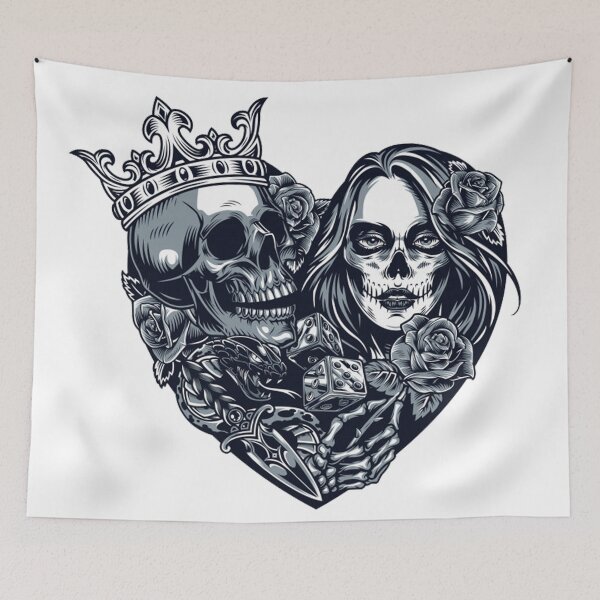 Item preview, Heart with skull and catrina designed and sold by OnIlustraciones.