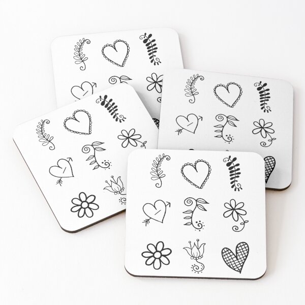 Item preview, Black And White Doodle Art Heart Leaves Flowers designed and sold by TheButtonCrew.