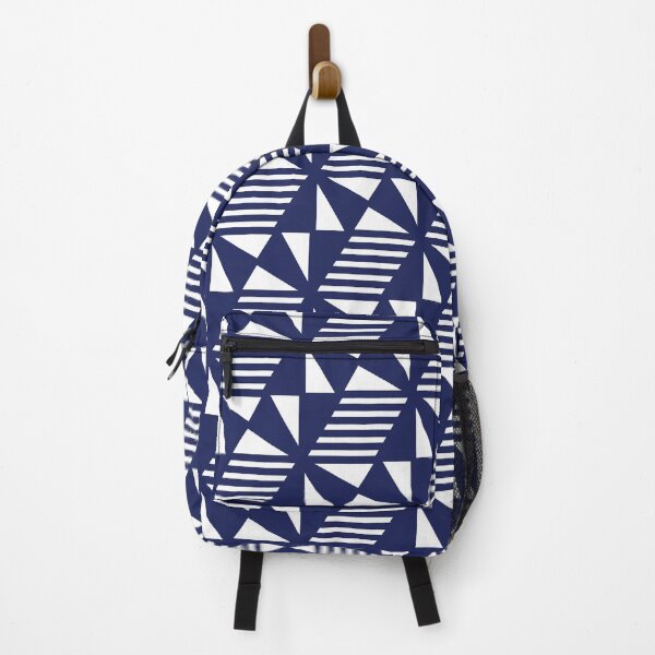 Item preview, Triangles Lines & Cubes Pattern – Navy Blue designed and sold by RoguePatterns.