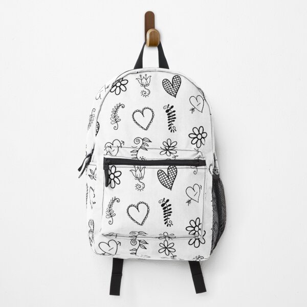 Item preview, Black And White Doodle Art Heart Leaves Flowers designed and sold by TheButtonCrew.