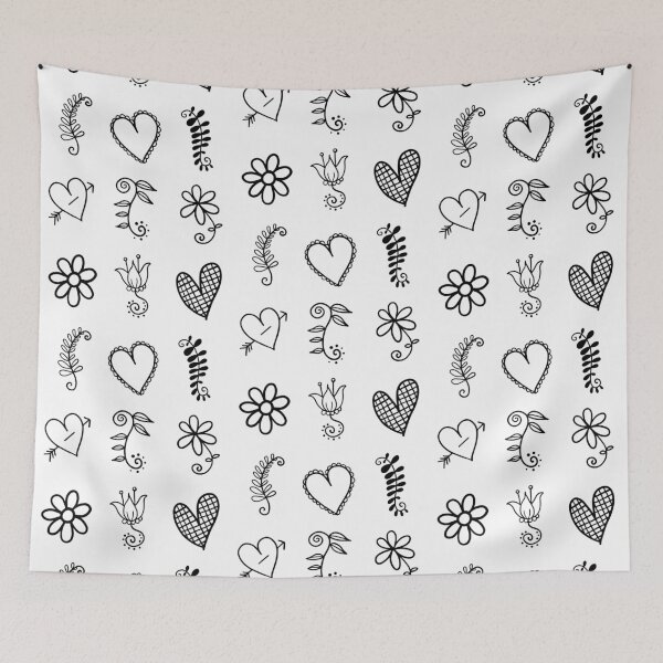 Item preview, Black And White Doodle Art Heart Leaves Flowers designed and sold by TheButtonCrew.
