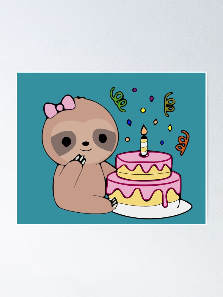 Poster Anniversaire De Paresseux Anniversaire Mignon De Bebe Paresseux Mignonne Petite Fille Paresseux Anniversaire Un An Anime Minimaliste Par Katieluu Redbubble