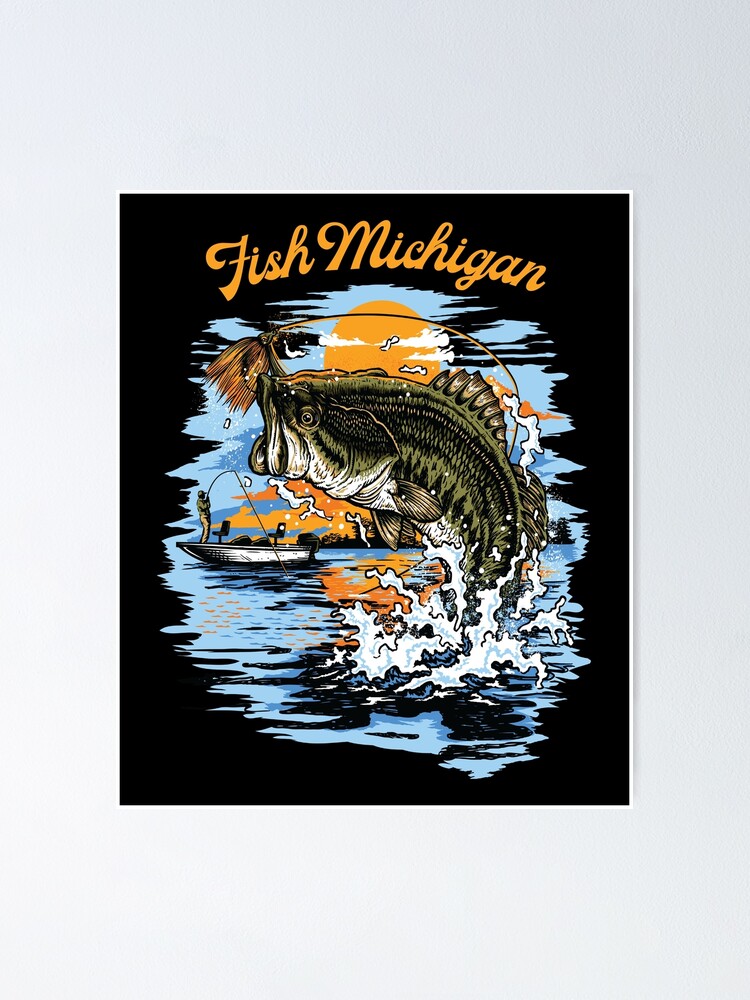 "Largemouth Bass Fishing Graphic print Fish Michigan" Poster for Sale